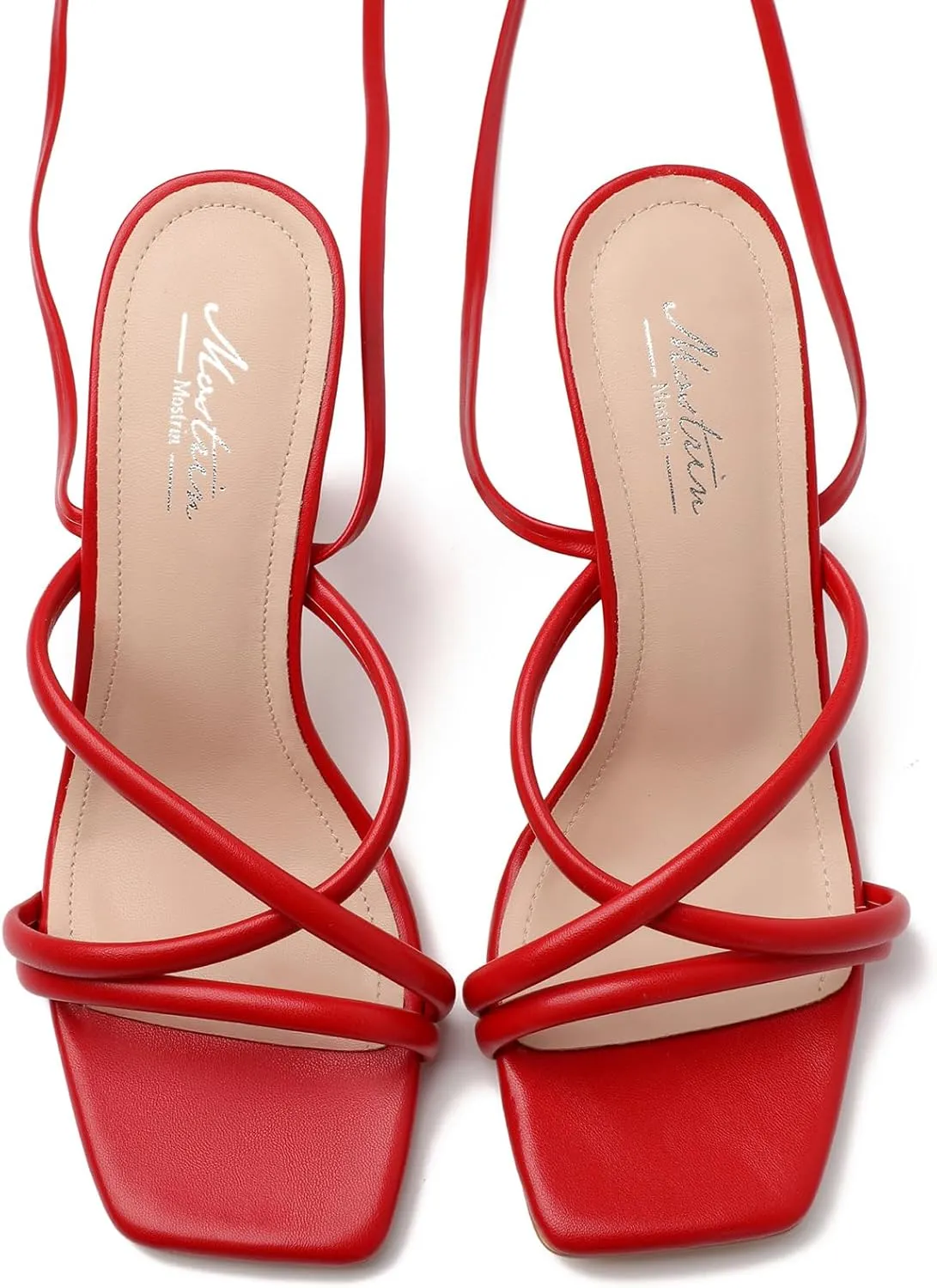 Mostrin Womens Sandals Strappy Heels for Women Lace Up Square Open Toe Heels Tie Up High Heeled Sandals for Prom, Party, Daily Wear