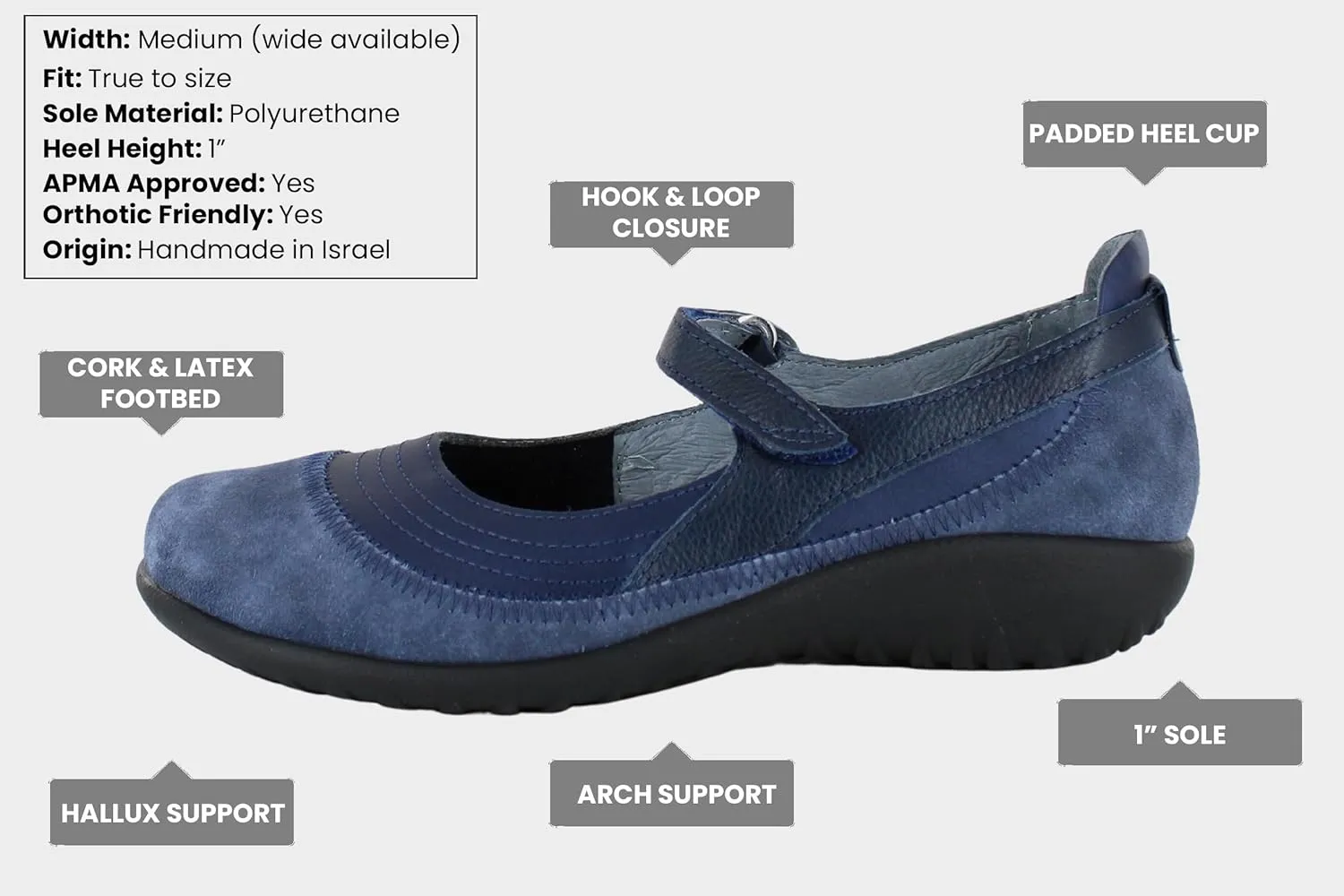 NAOT Footwear Women's Kirei Maryjane with Cork Footbed and Arch Comfort and Support - Lightweight and Perfect for Travel- Removable Footbed
