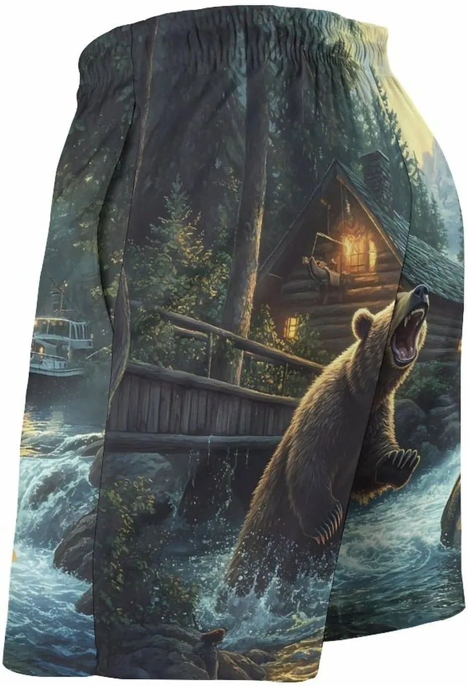 Natural Scenery Lake House Bear Mens Swim Trunks Quick Dry Board Shorts Casual Swimsuit