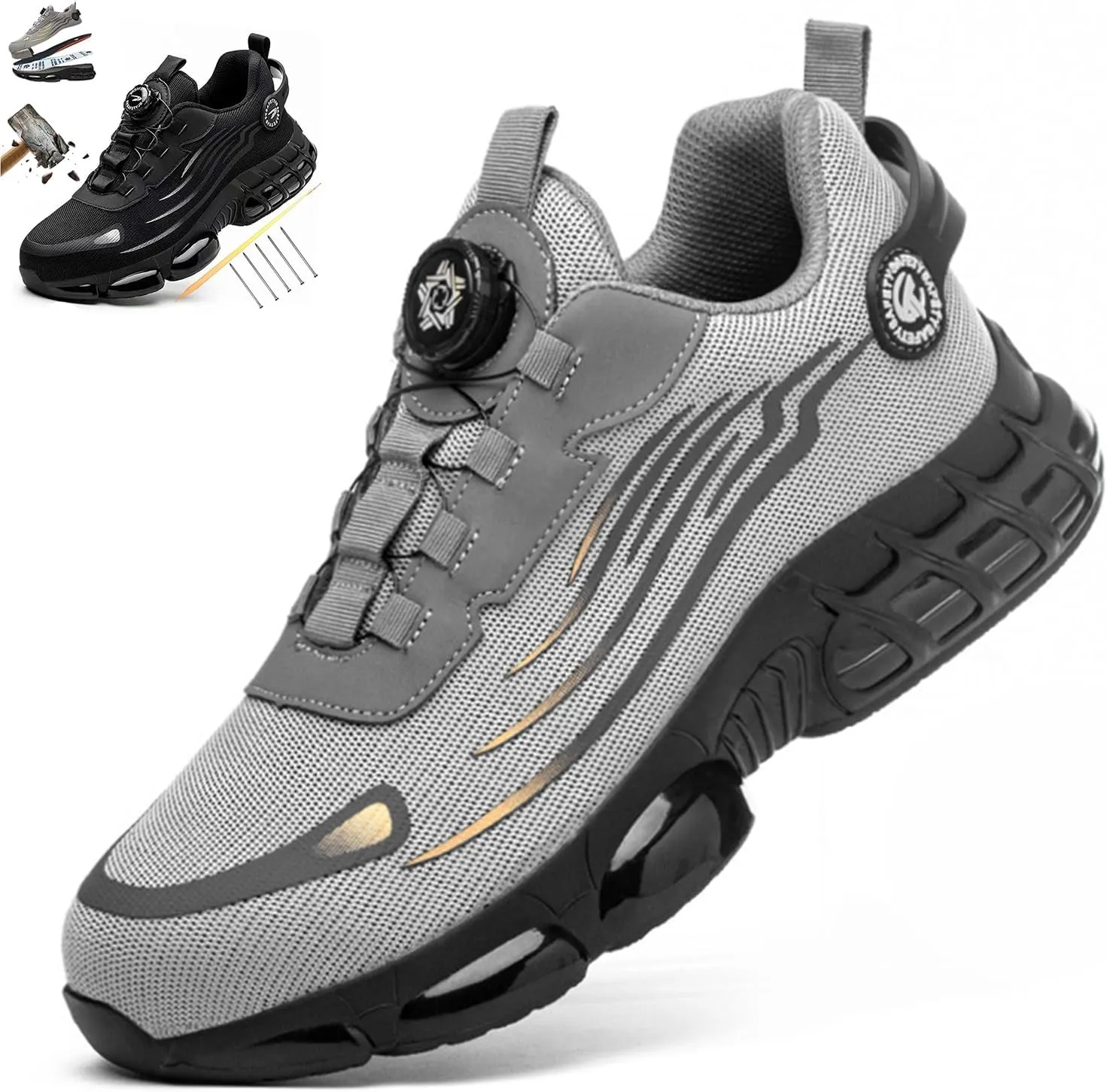 Noozier Safety Shoes Mens Steel Toe, Noozier Slip on Comfortable Lightweight Healthy & Non-Slip Work Wide, Safety Air Cushioned Sneakes for Women/Men