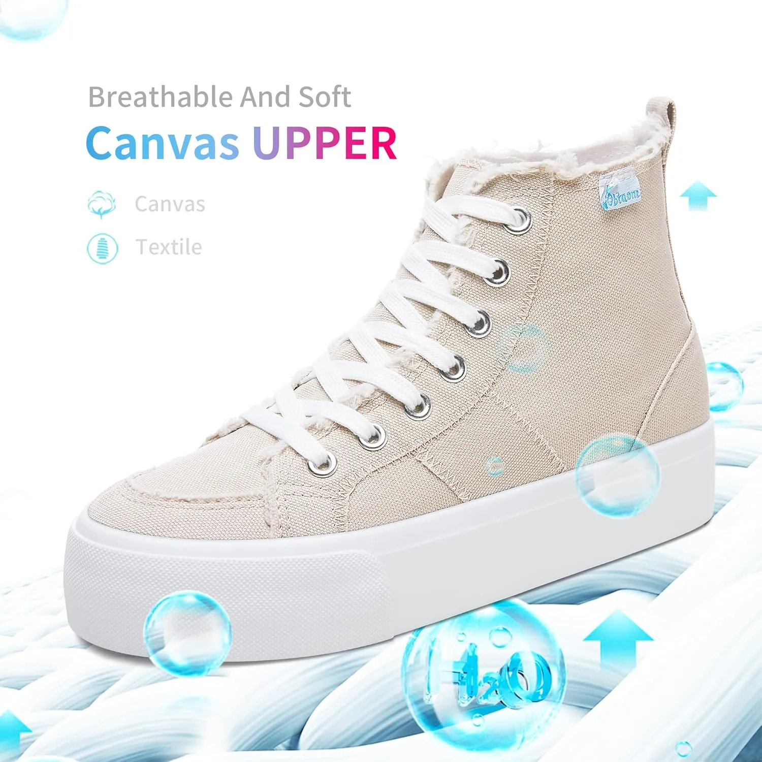 Obtaom High Top Platform Sneakers Women Mid Calf Play Canvas Shoes Washed Platform Skate Skateboard Shoe Casual Canvas Fashion Sneakers
