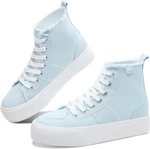 Obtaom High Top Platform Sneakers Women Mid Calf Play Canvas Shoes Washed Platform Skate Skateboard Shoe Casual Canvas Fashion Sneakers