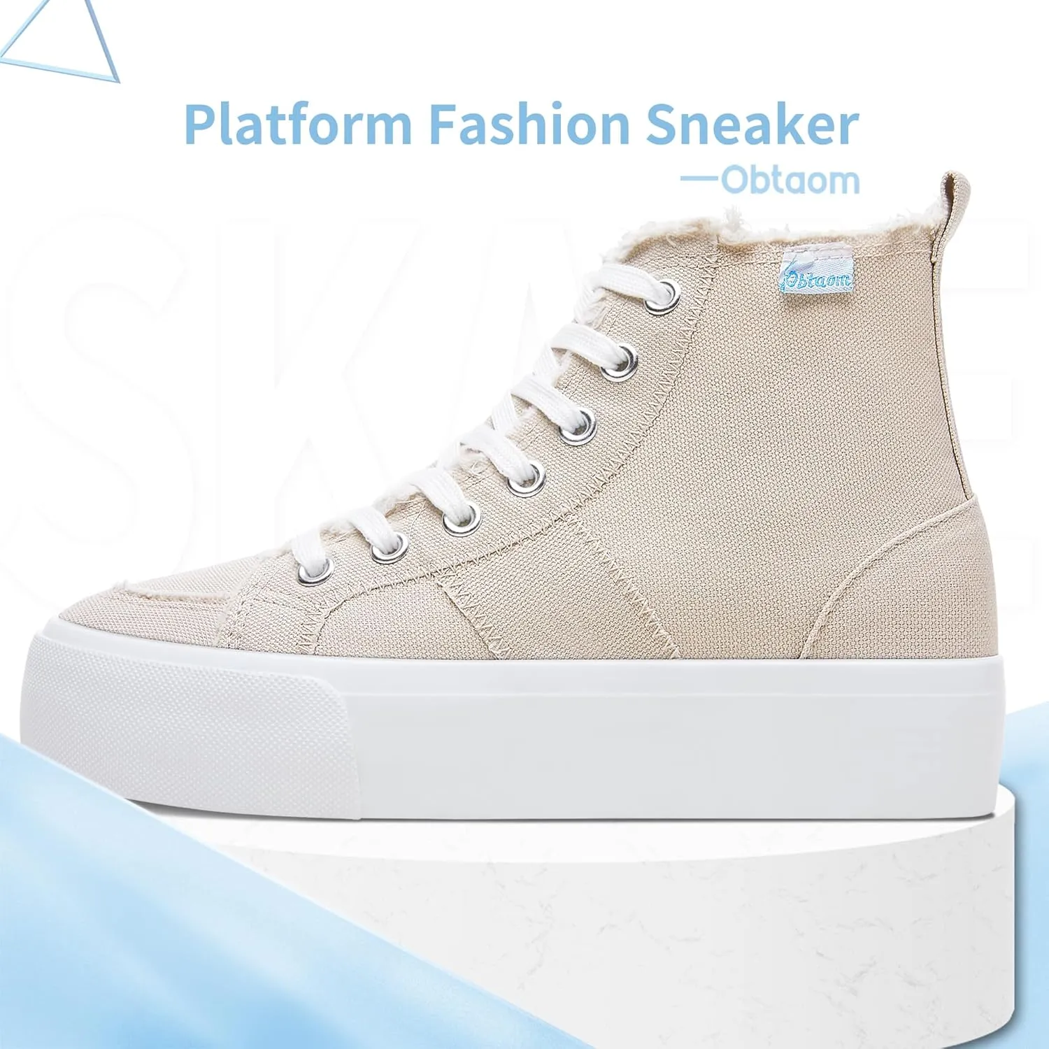 Obtaom High Top Platform Sneakers Women Mid Calf Play Canvas Shoes Washed Platform Skate Skateboard Shoe Casual Canvas Fashion Sneakers