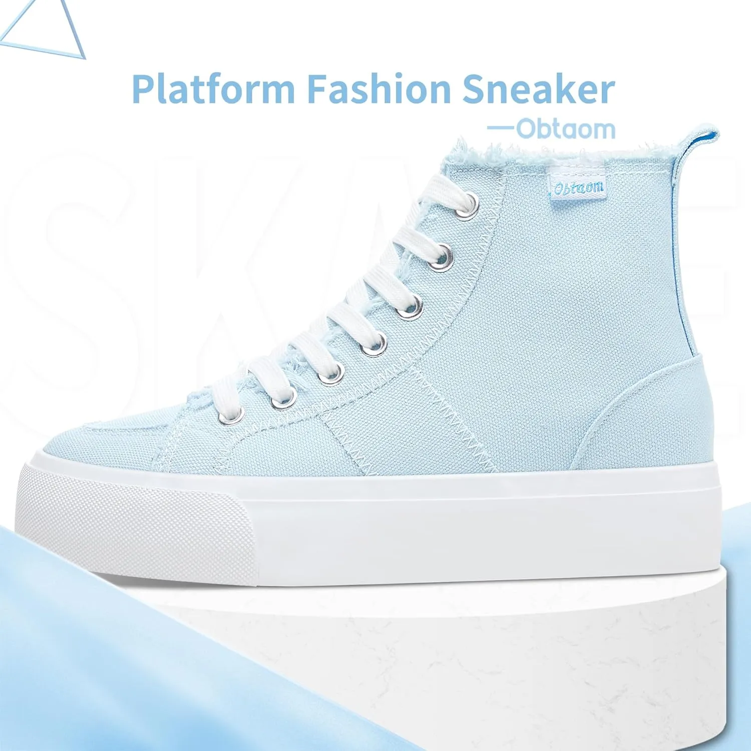 Obtaom High Top Platform Sneakers Women Mid Calf Play Canvas Shoes Washed Platform Skate Skateboard Shoe Casual Canvas Fashion Sneakers