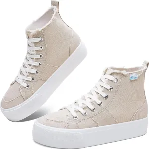 Obtaom High Top Platform Sneakers Women Mid Calf Play Canvas Shoes Washed Platform Skate Skateboard Shoe Casual Canvas Fashion Sneakers