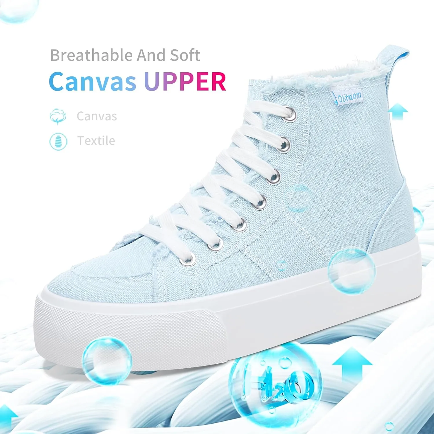 Obtaom High Top Platform Sneakers Women Mid Calf Play Canvas Shoes Washed Platform Skate Skateboard Shoe Casual Canvas Fashion Sneakers