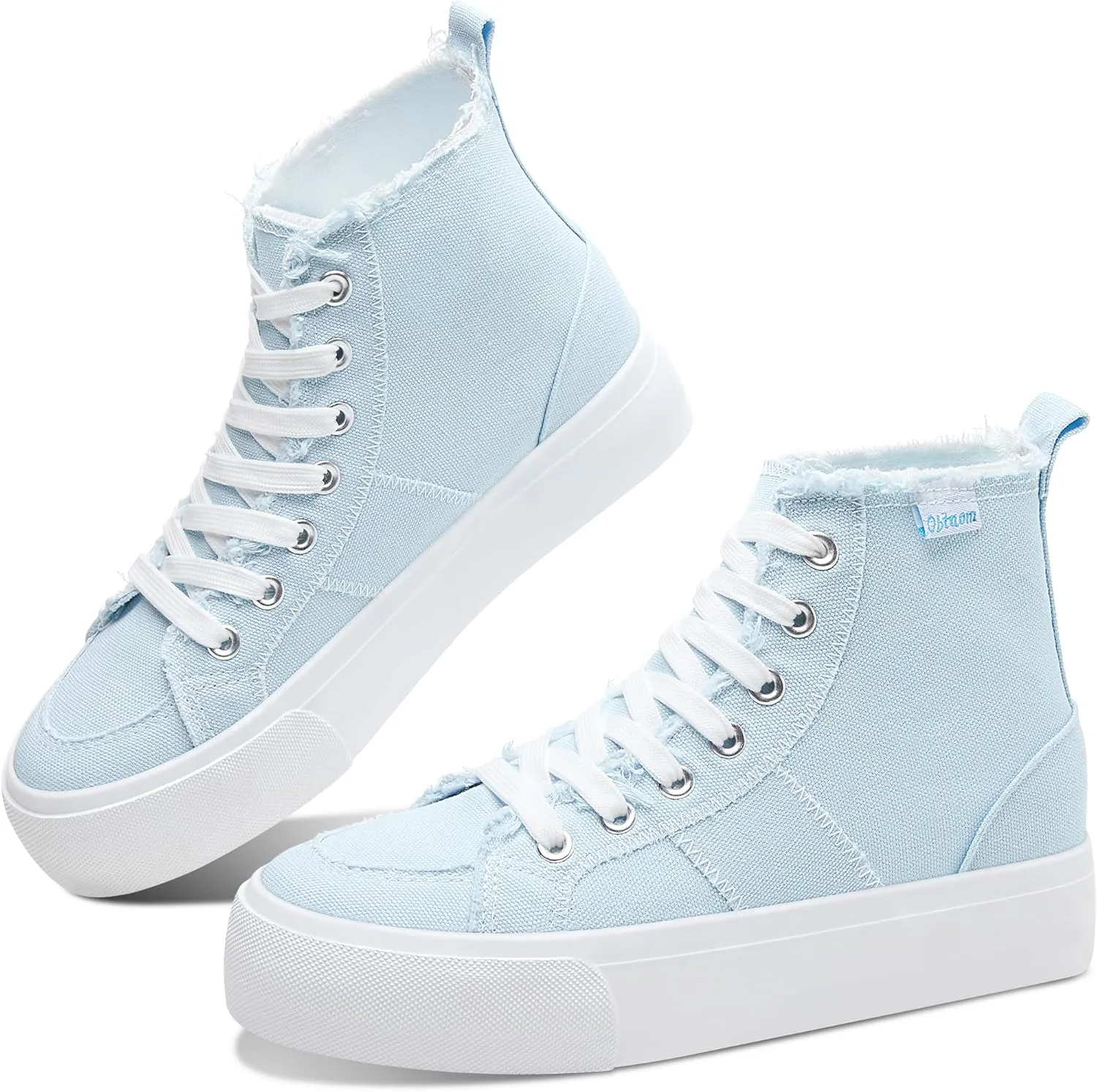 Obtaom High Top Platform Sneakers Women Mid Calf Play Canvas Shoes Washed Platform Skate Skateboard Shoe Casual Canvas Fashion Sneakers