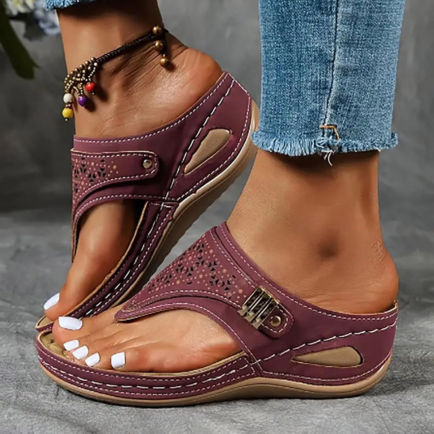 Orthopedic Sandals for Women Wide Width Women's Orthopedic Arch Support Wedge Sandals, Casual Platform Slip On Slides