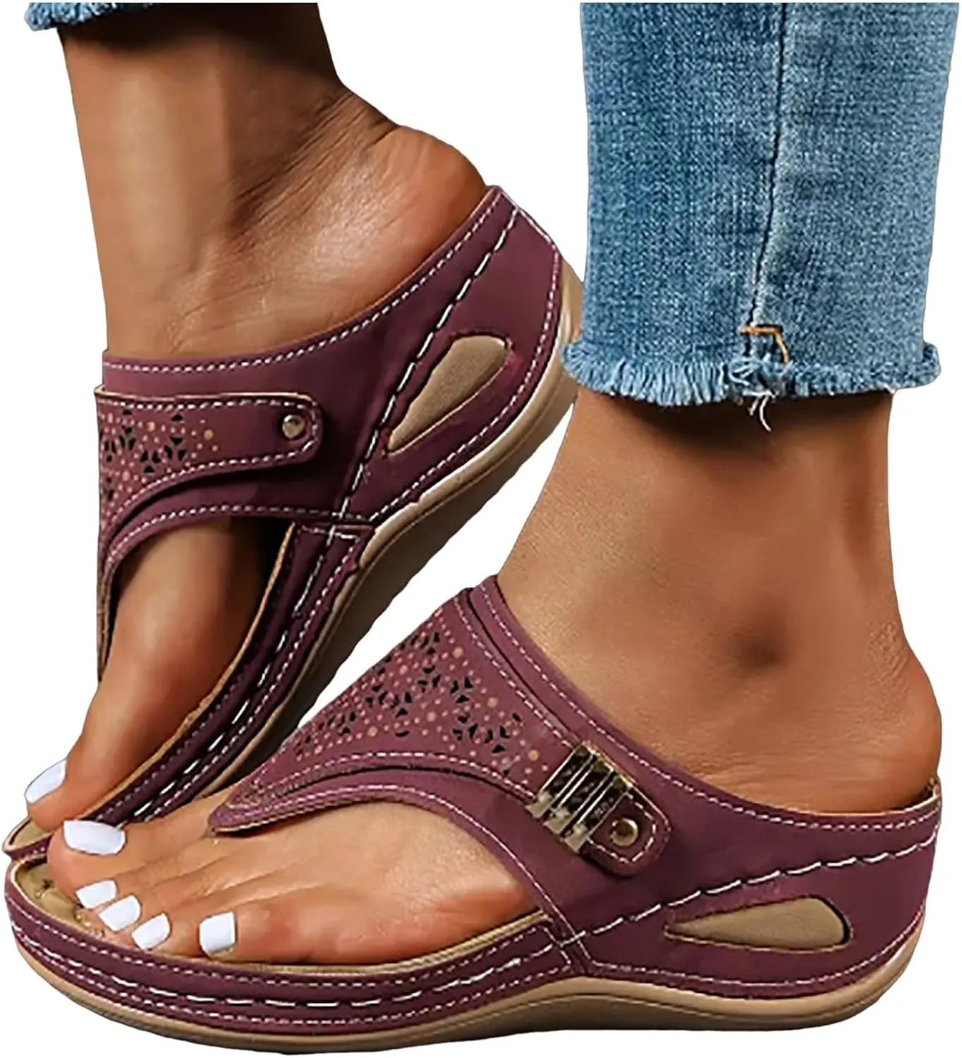 Orthopedic Sandals for Women Wide Width Women's Orthopedic Arch Support Wedge Sandals, Casual Platform Slip On Slides