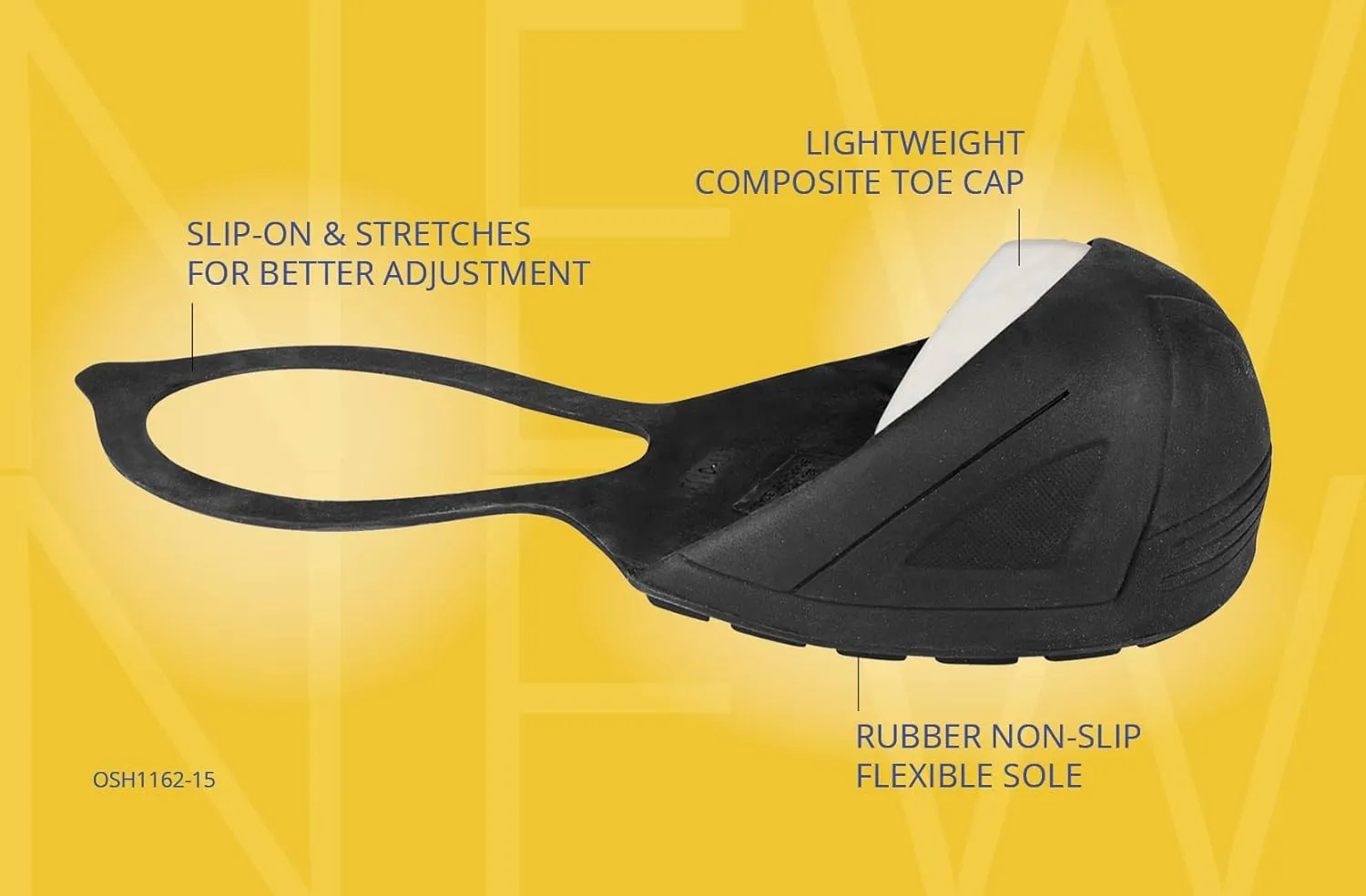 OSH1162-15, Composite Toe Cap, Natural Rubber Slip On Safety Overshoe with Backstrap
