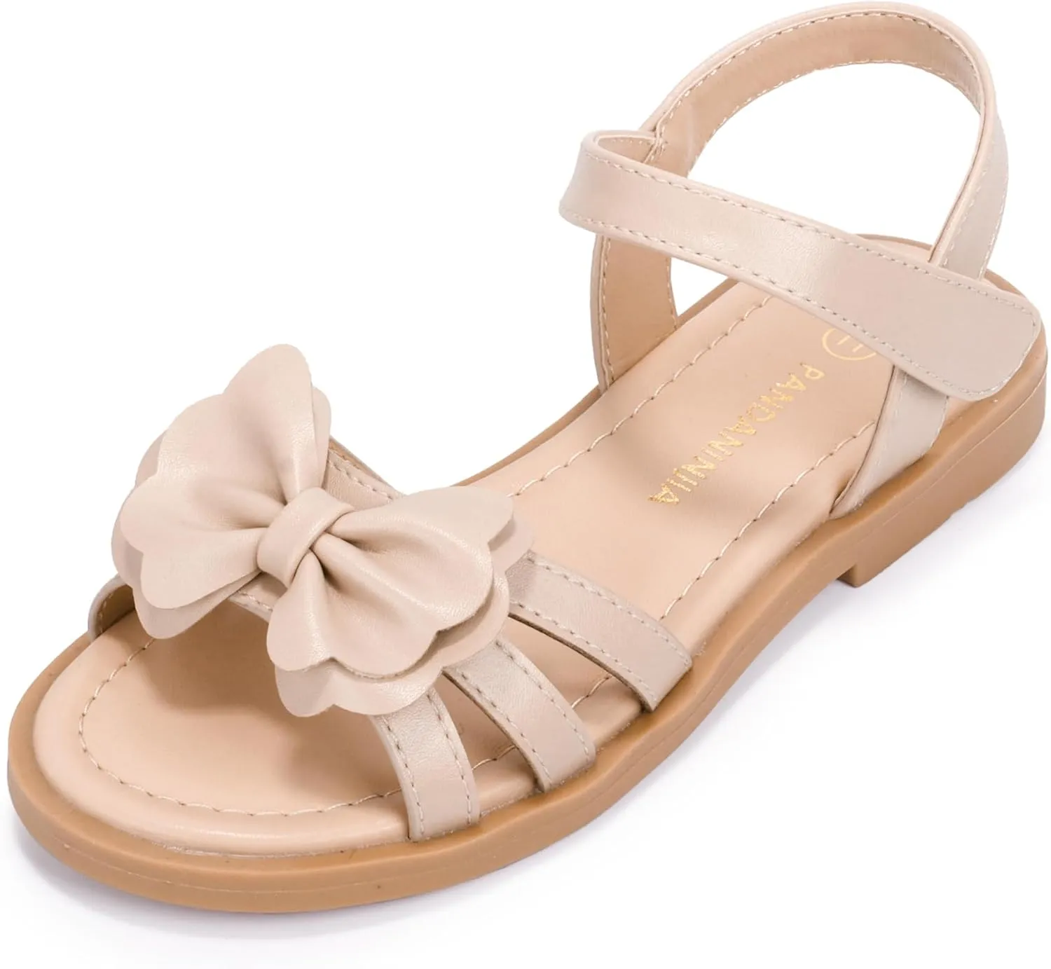 PANDANINJIA Girls Sandals, Open Toe Cute Bow Princess Girls Flats, Sparkly Summer Dress Shoes Sandals for Toddler/Little Kid/Big Kid
