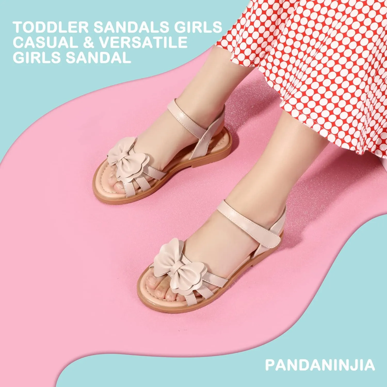 PANDANINJIA Girls Sandals, Open Toe Cute Bow Princess Girls Flats, Sparkly Summer Dress Shoes Sandals for Toddler/Little Kid/Big Kid