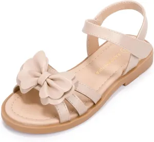 PANDANINJIA Girls Sandals, Open Toe Cute Bow Princess Girls Flats, Sparkly Summer Dress Shoes Sandals for Toddler/Little Kid/Big Kid