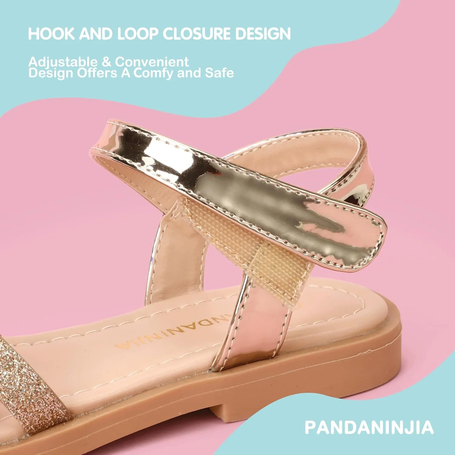 PANDANINJIA Girls Sandals, Open Toe Cute Bow Princess Girls Flats, Sparkly Summer Dress Shoes Sandals for Toddler/Little Kid/Big Kid