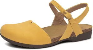 PARTY Closed Toe Sandals Women, Barefoot Arch Support Flat Sandals for Office Work and Travel with Comfortable Cork Footbed