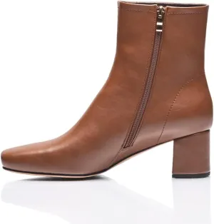 Peculiarity Women’s Chunky Heel Ankle Boots – Brown Leather – G-Classy – Size 11 – Trendy Side-Zip Booties for Work, Casual & Dressy Looks, Extended Sizes 10-15