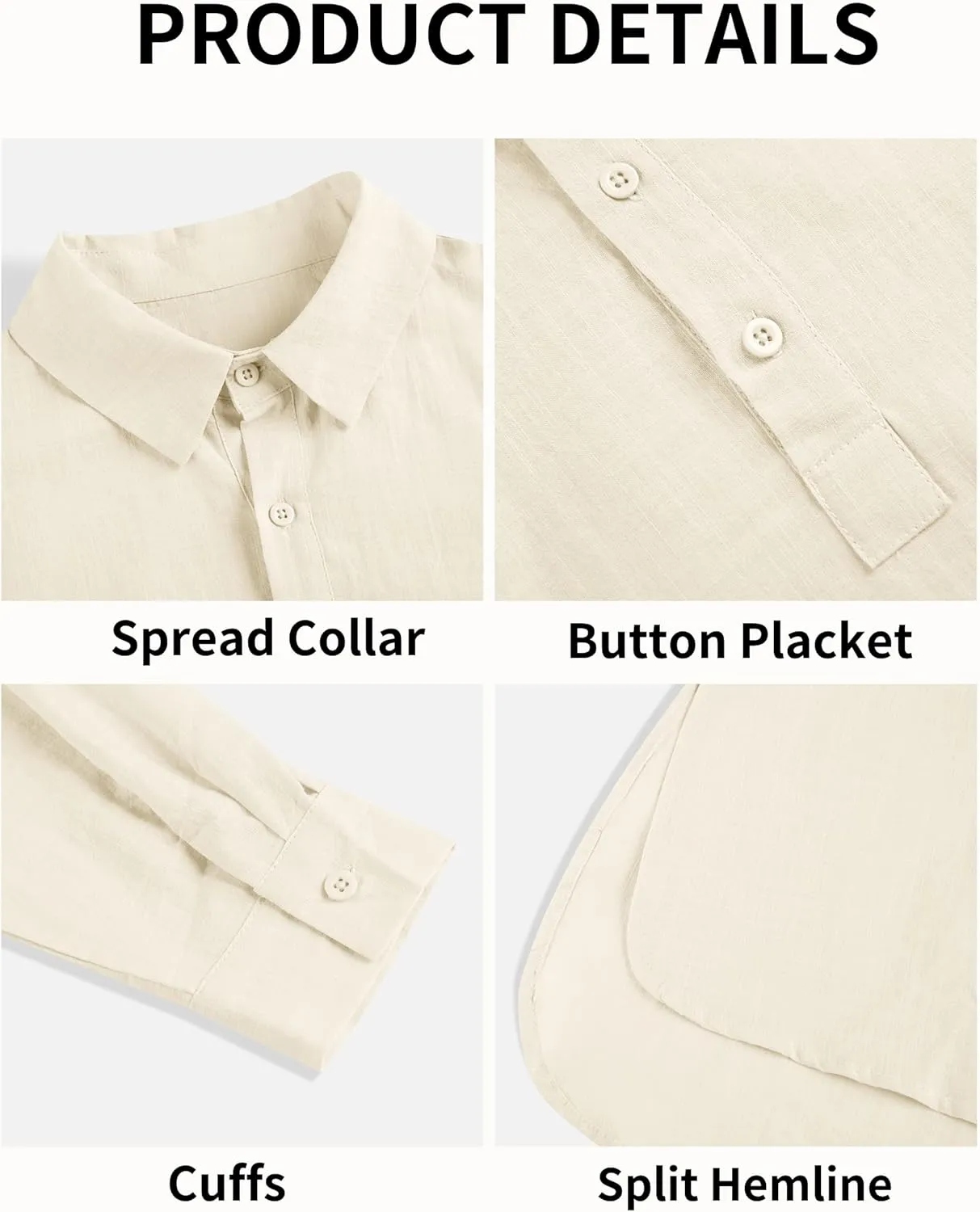 Pretifeel Womens Cotton Linen Tunic Shirts Button Down Long Sleeve Blouse Tops Beach Cover Up