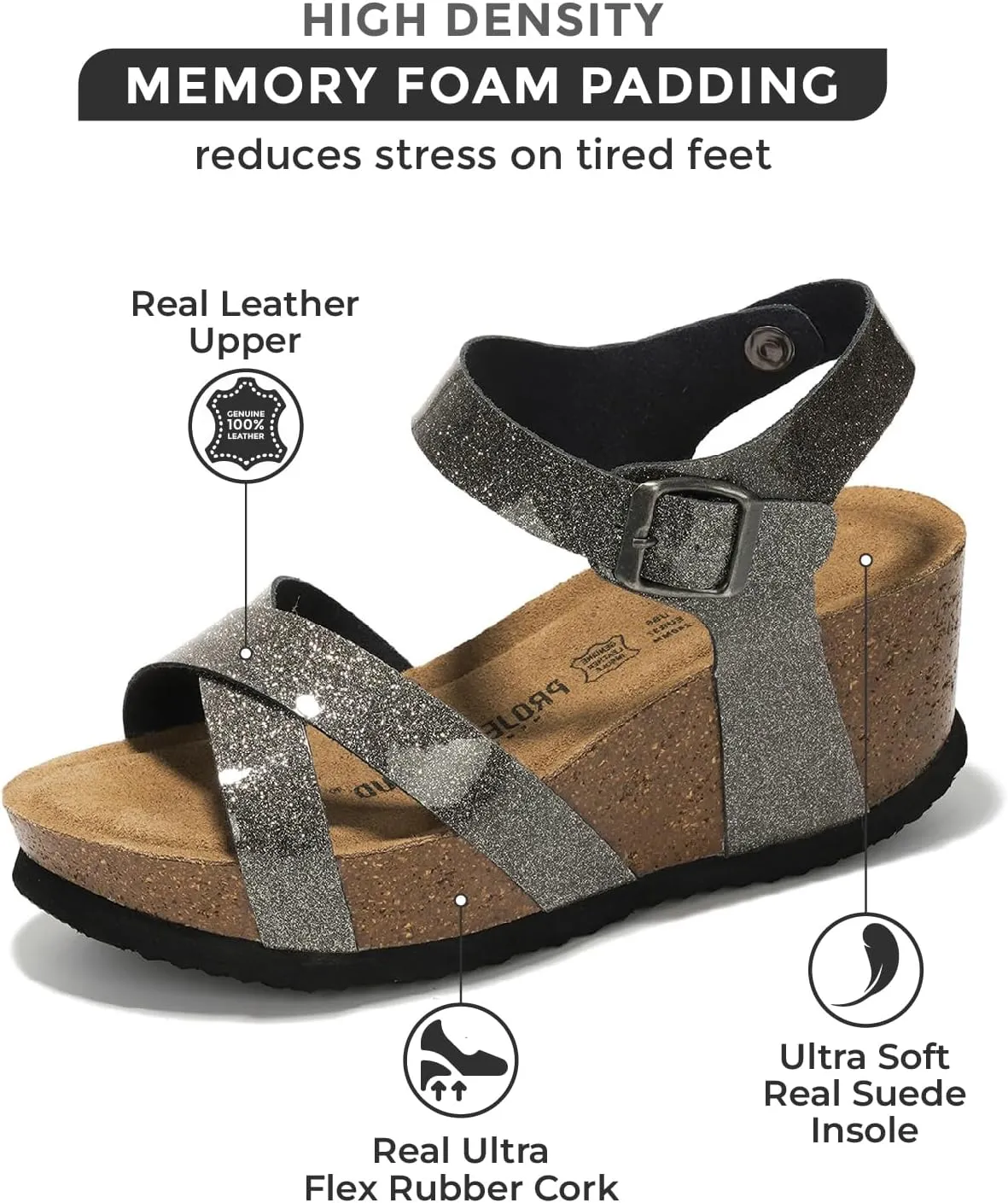 Project Cloud Genuine Leather Wedge Sandals for Women 2025 - Womens Sandals & Wedges with Memory Foam Insole & Cork Footbed - Platform Wedges Women Footwear (Cabana)