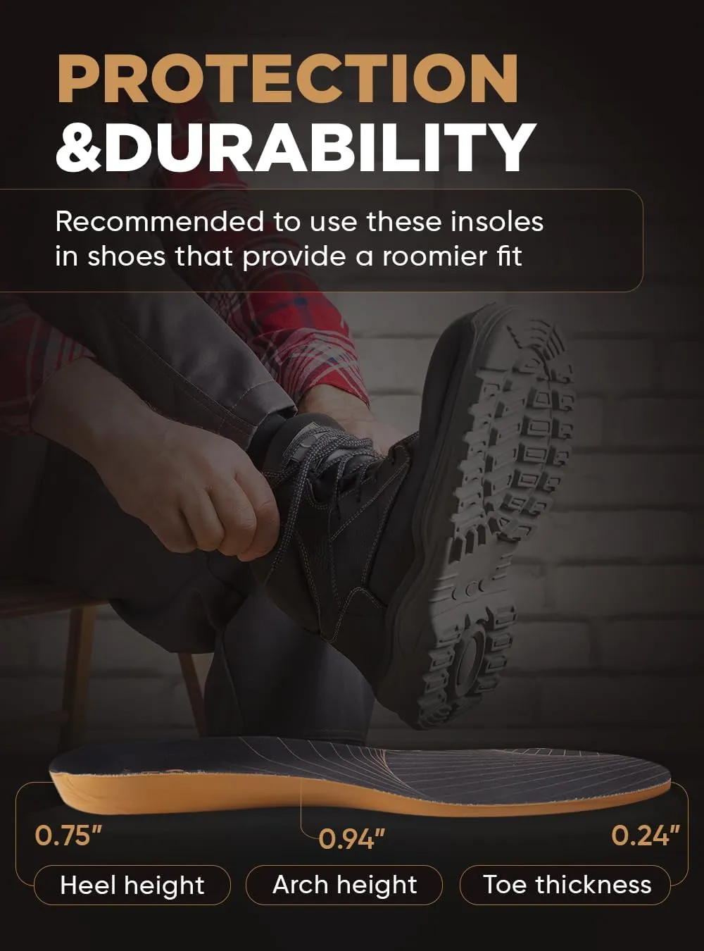 Puncture Resistant Work Insole - Nail Proof - Steel Toe Inserts - Work Boot Insoles for Men and Women - Insoles Standing All Day - Flat Feet (M, Yellow)