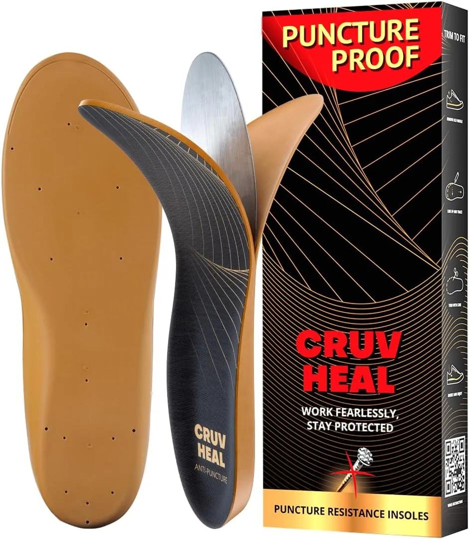 Puncture Resistant Work Insole - Nail Proof - Steel Toe Inserts - Work Boot Insoles for Men and Women - Insoles Standing All Day - Flat Feet (M, Yellow)