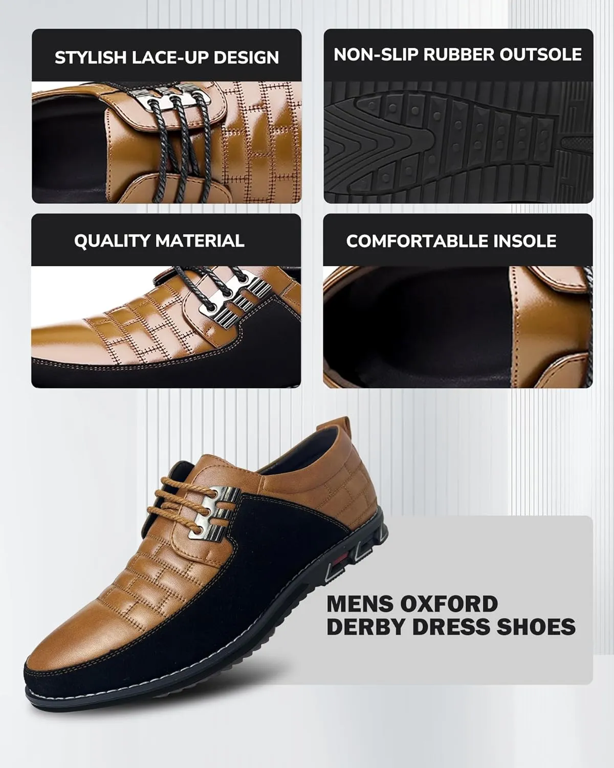 Recyphi Men’s Oxford Derby Orthopedic Leather Shoes Casual Dress Sneakers Formal Business Loafers Comfortable Walking Driving Shoes