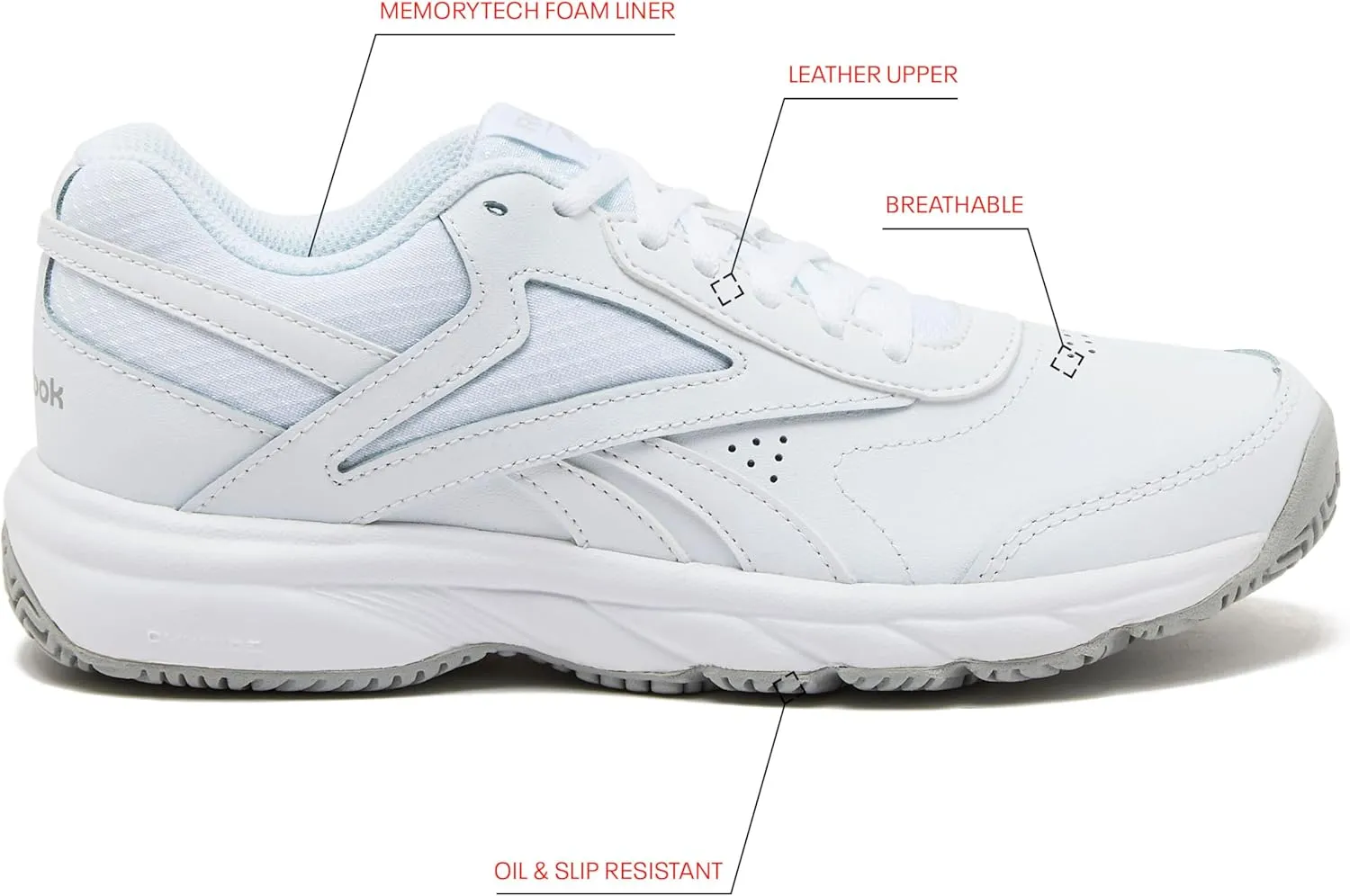 Reebok Work N Cushion Non Slip Work Shoes for Men, Black or White Safety Sneakers