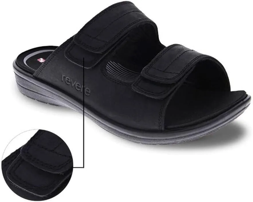 Revere Durban Men's Leather Sandals - Adjustable Two-Strap Design with Removable Comfort Footbed with Arch Support that allows Custom Orthotics