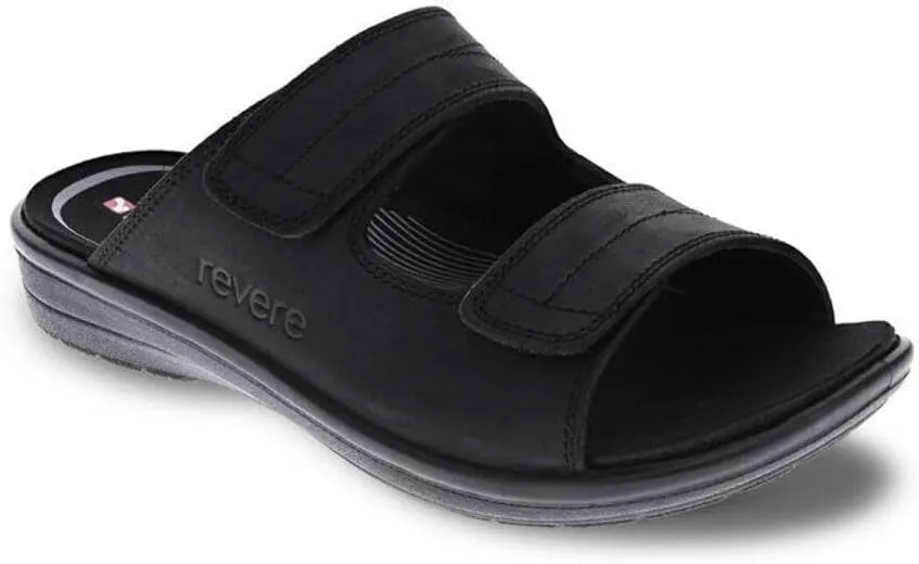 Revere Durban Men's Leather Sandals - Adjustable Two-Strap Design with Removable Comfort Footbed with Arch Support that allows Custom Orthotics