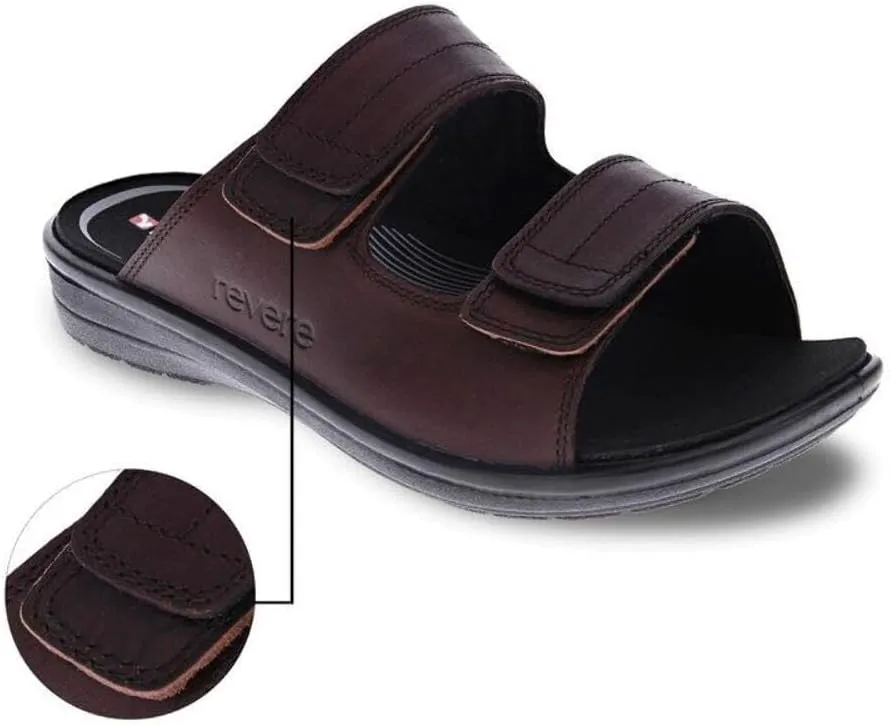 Revere Durban Men's Leather Sandals - Adjustable Two-Strap Design with Removable Comfort Footbed with Arch Support that allows Custom Orthotics