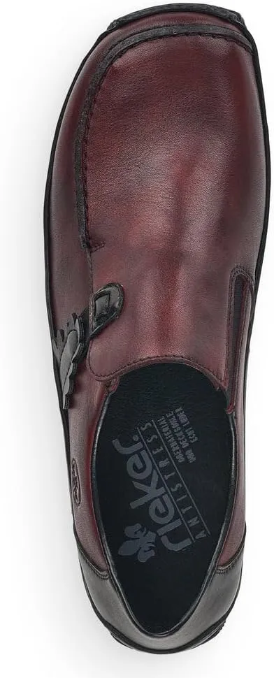 Rieker L1759 Celia Leather Slip-On Women’s Shoes - Comfortable High-Coverage Loafers with Elegant Stitch Detailing, Anti-Stress and Flexible Everyday Support