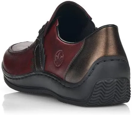 Rieker L1759 Celia Leather Slip-On Women’s Shoes - Comfortable High-Coverage Loafers with Elegant Stitch Detailing, Anti-Stress and Flexible Everyday Support