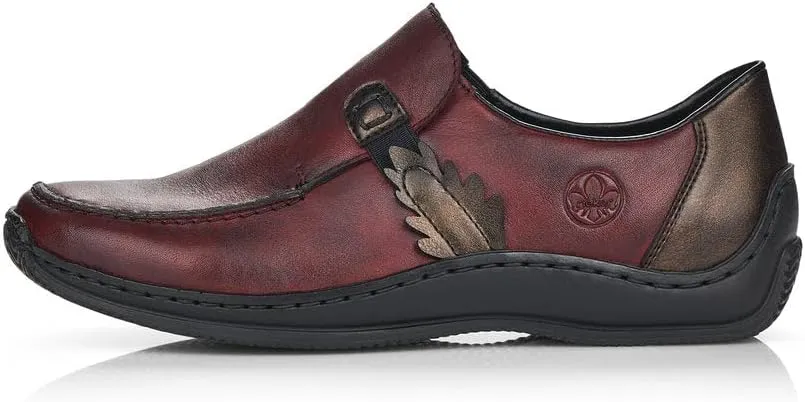Rieker L1759 Celia Leather Slip-On Women’s Shoes - Comfortable High-Coverage Loafers with Elegant Stitch Detailing, Anti-Stress and Flexible Everyday Support