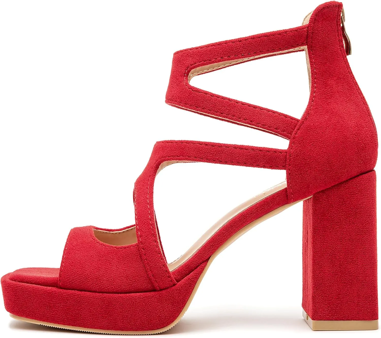 risdoada Platform Heels 3.54 Inches Chunky Block Heeled Sandals for Women Comfortable Suede Open Toe Hollow Out High Heels Pumps