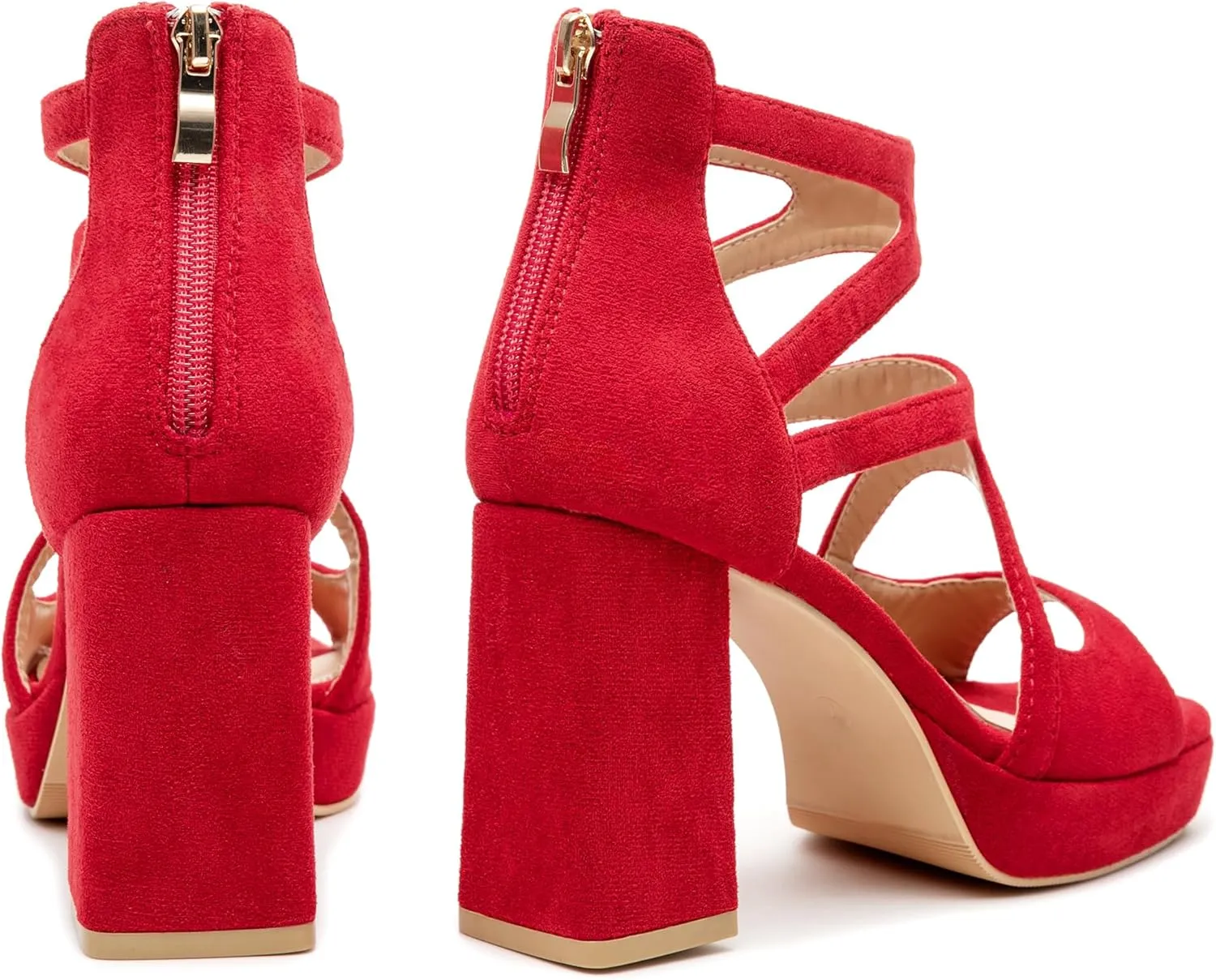 risdoada Platform Heels 3.54 Inches Chunky Block Heeled Sandals for Women Comfortable Suede Open Toe Hollow Out High Heels Pumps