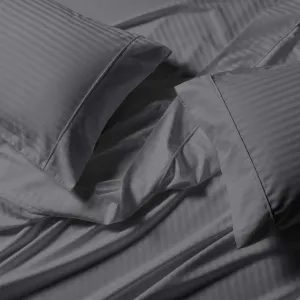 Royal Tradition Striped 650 Thread Count, Cotton Blend 3PC Twin Extra Long XL Bed Sheets Set, Grey