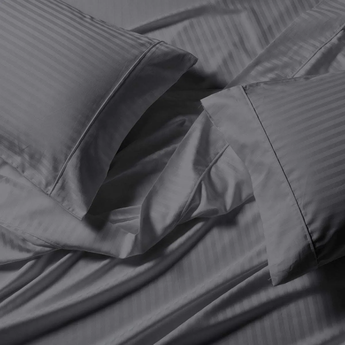 Royal Tradition Striped 650 Thread Count, Cotton Blend 3PC Twin Extra Long XL Bed Sheets Set, Grey