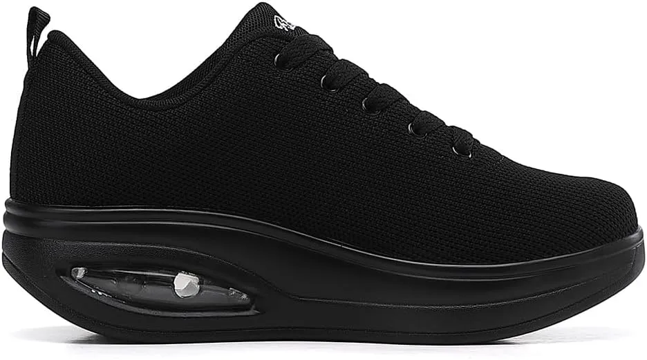 RUIDENG Walking Shoes for Women Air Cushion Nurse Slip Resistant Work Running Sneakers Platform Sneakers Comfortable Rocker Thick-Soled Weight Light