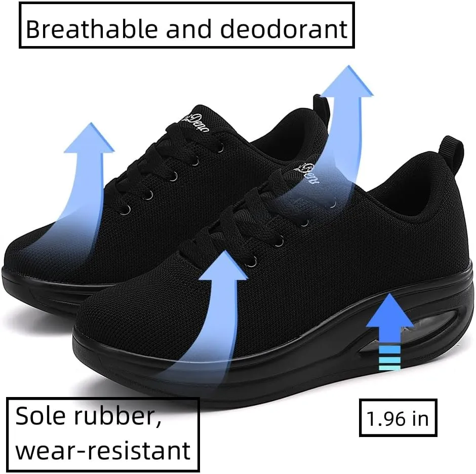 RUIDENG Walking Shoes for Women Air Cushion Nurse Slip Resistant Work Running Sneakers Platform Sneakers Comfortable Rocker Thick-Soled Weight Light