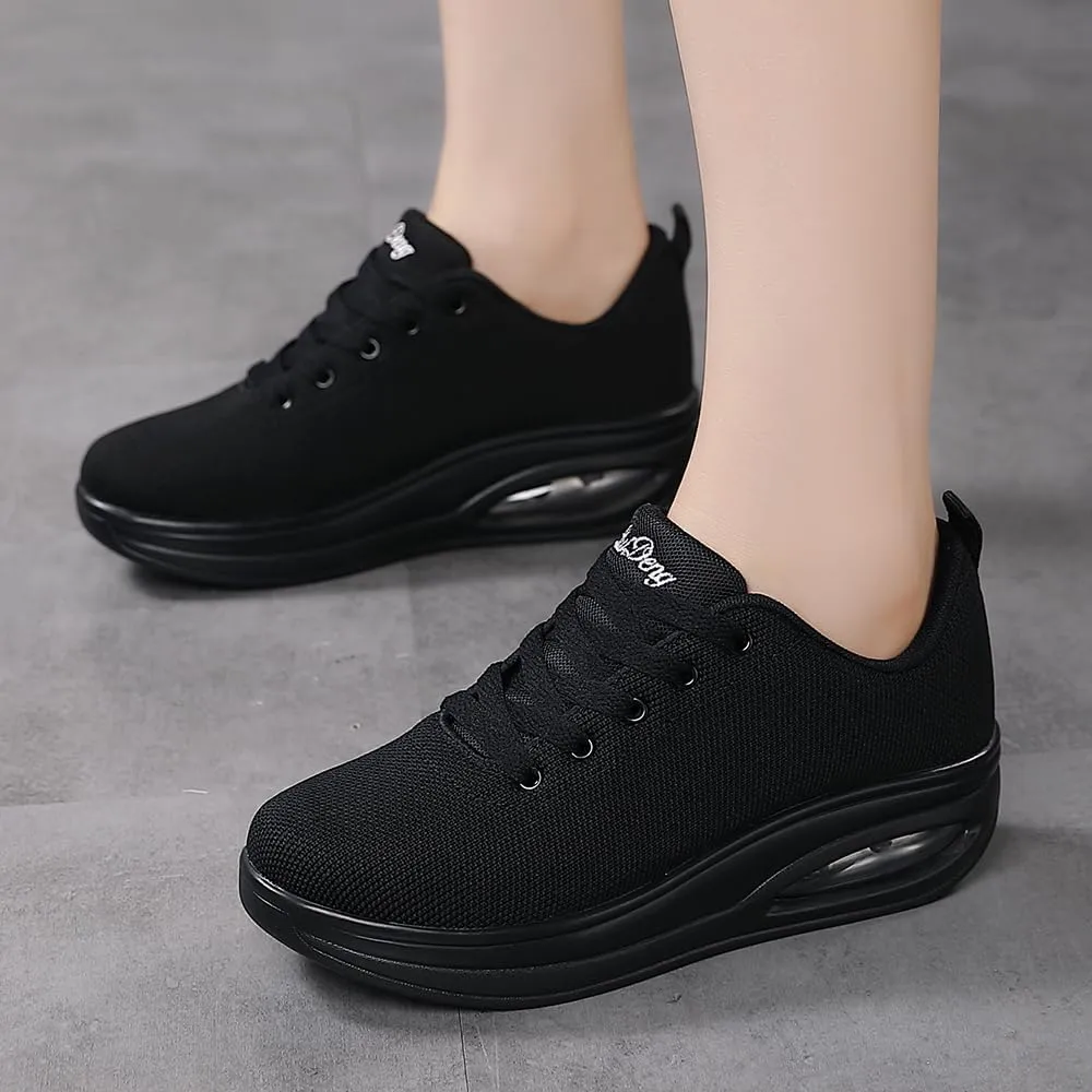 RUIDENG Walking Shoes for Women Air Cushion Nurse Slip Resistant Work Running Sneakers Platform Sneakers Comfortable Rocker Thick-Soled Weight Light