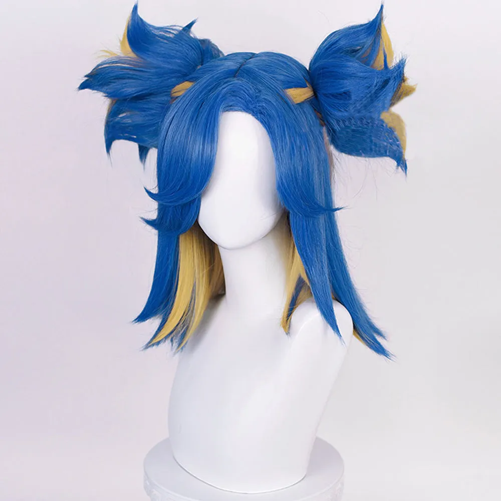Rulercosplay Game Valorant Neon Blue And Yellow Short Cosplay Wig