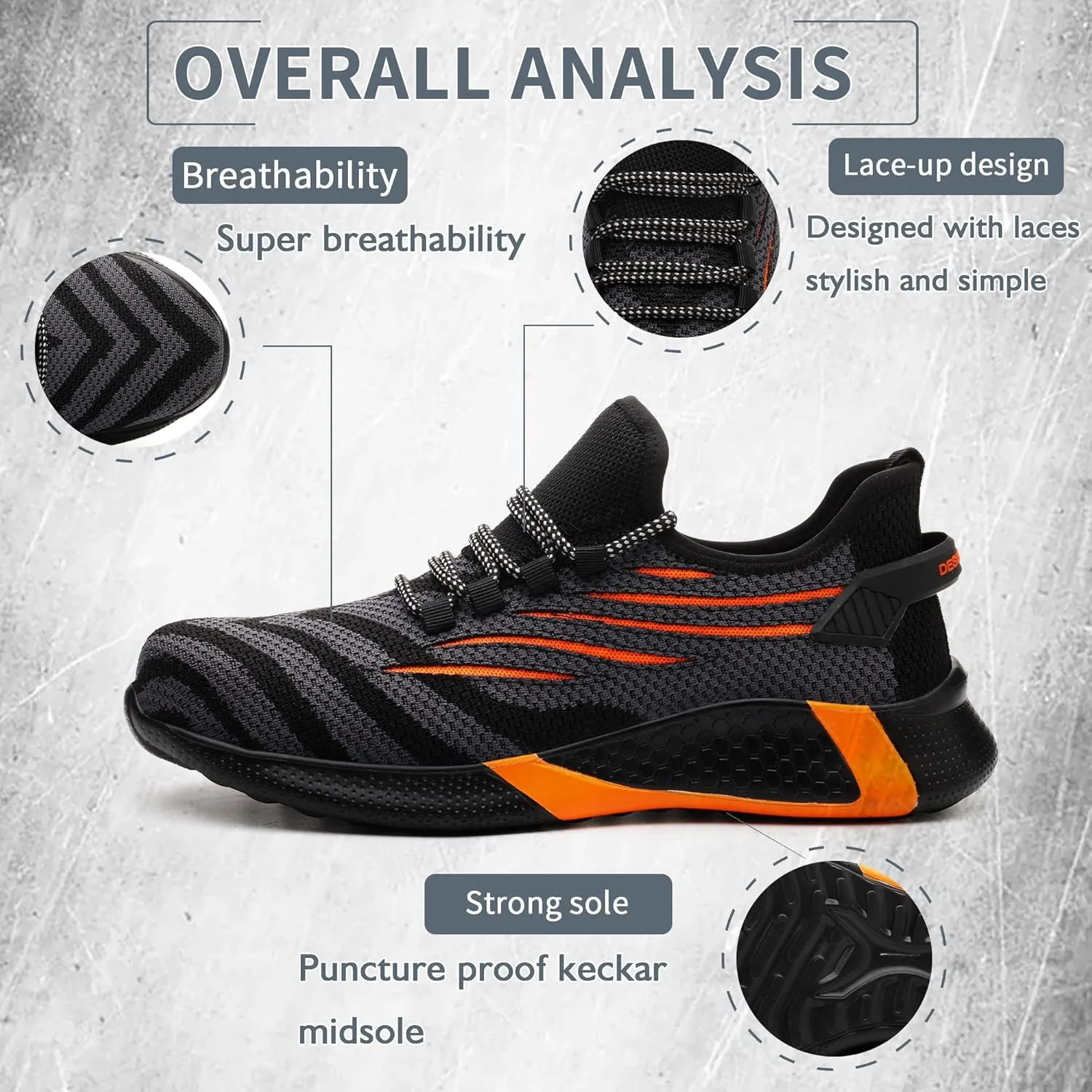 Safety Shoes Steel Toe Shoes for Men Women Breathable Safety Work Sneakers Lightweight Comfortable Proof Slip Resistant Fashion Sneakers Air Cushion Construction Industrial Shoes