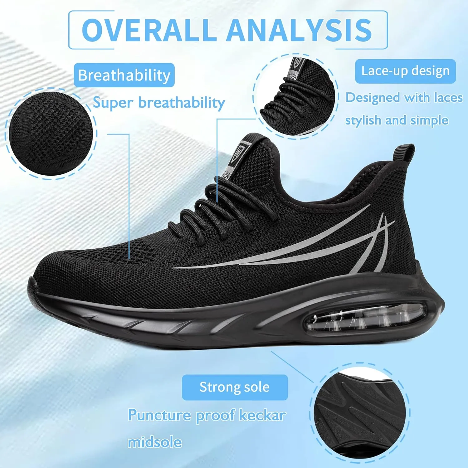 Safety Shoes Steel Toe Shoes for Men Women Breathable Safety Work Sneakers Lightweight Comfortable Proof Slip Resistant Fashion Sneakers Air Cushion Construction Industrial Shoes