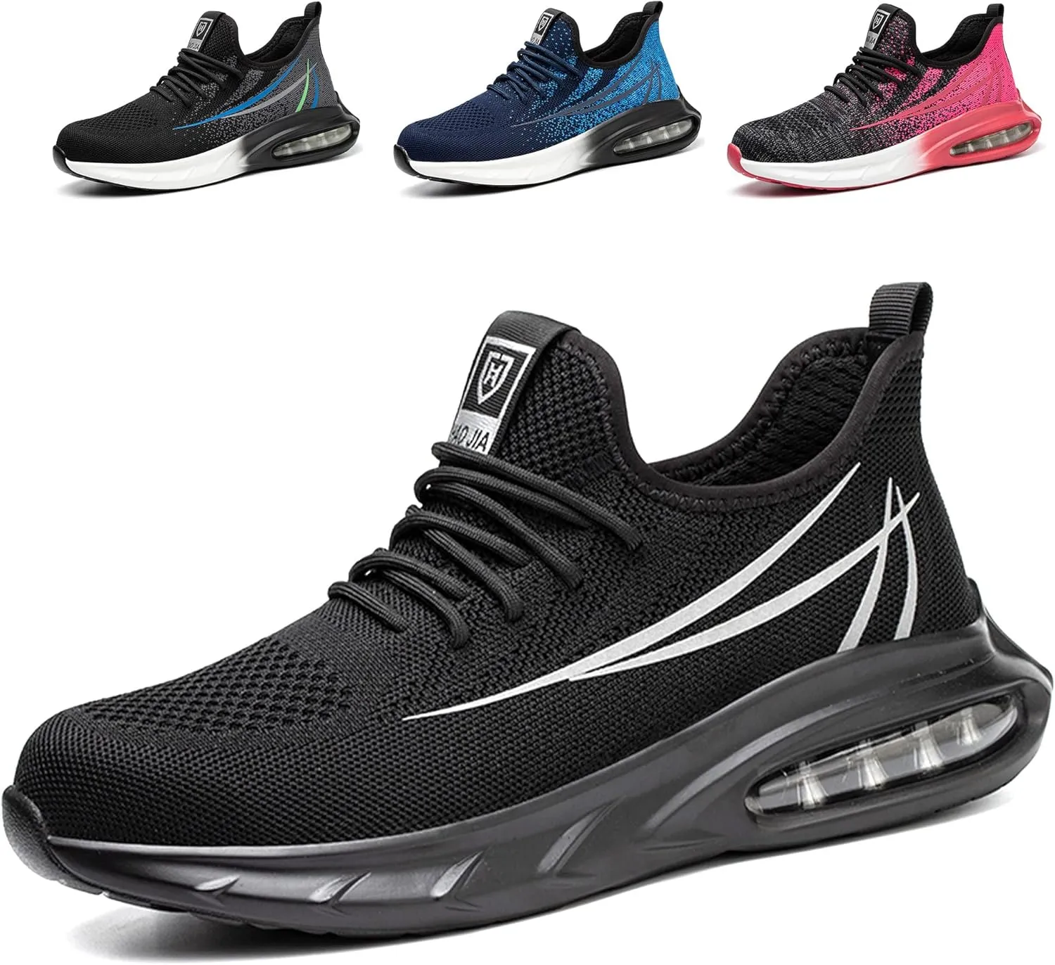 Safety Shoes Steel Toe Shoes for Men Women Breathable Safety Work Sneakers Lightweight Comfortable Proof Slip Resistant Fashion Sneakers Air Cushion Construction Industrial Shoes