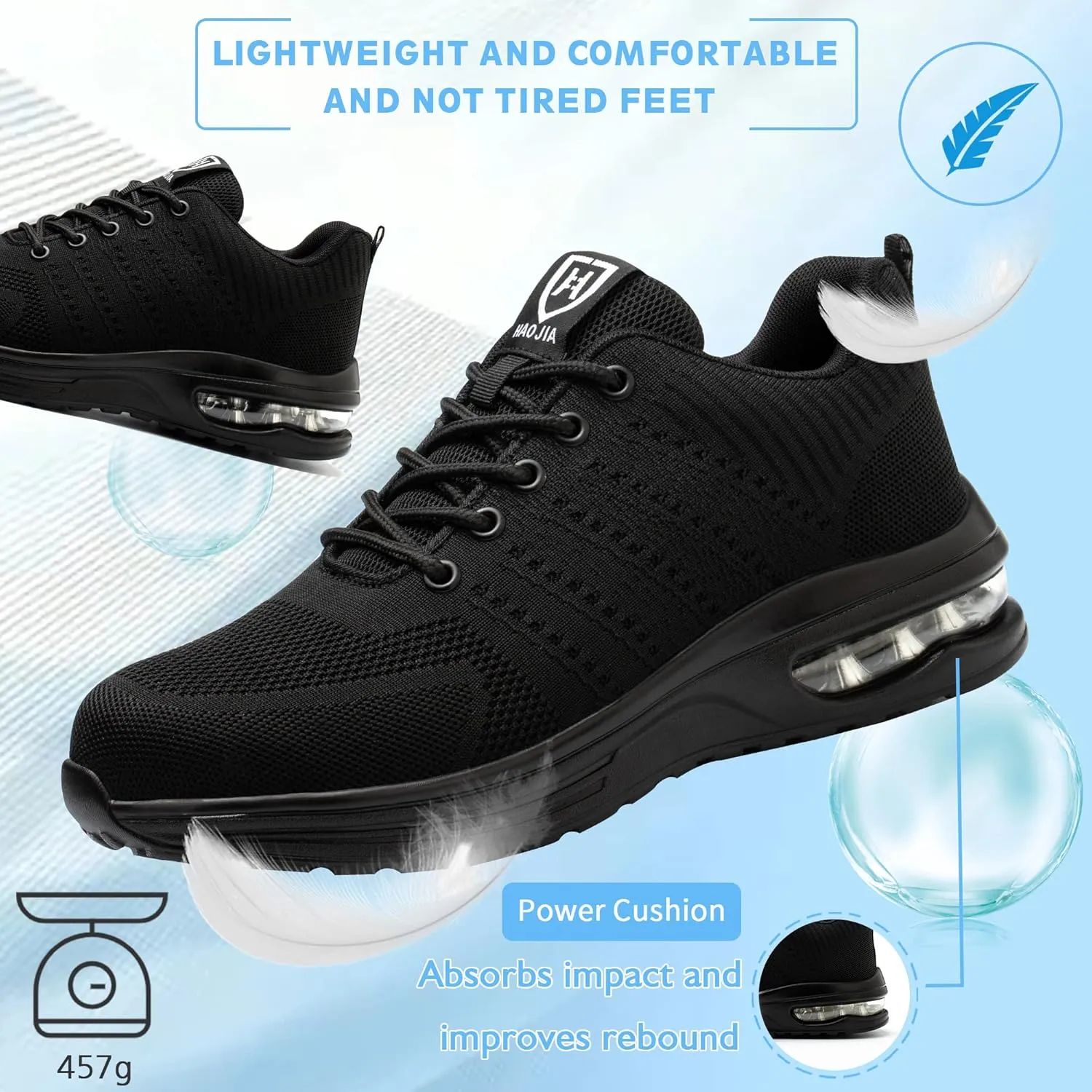 Safety Shoes Steel Toe Shoes for Men Women Breathable Safety Work Sneakers Lightweight Comfortable Proof Slip Resistant Fashion Sneakers Air Cushion Construction Industrial Shoes