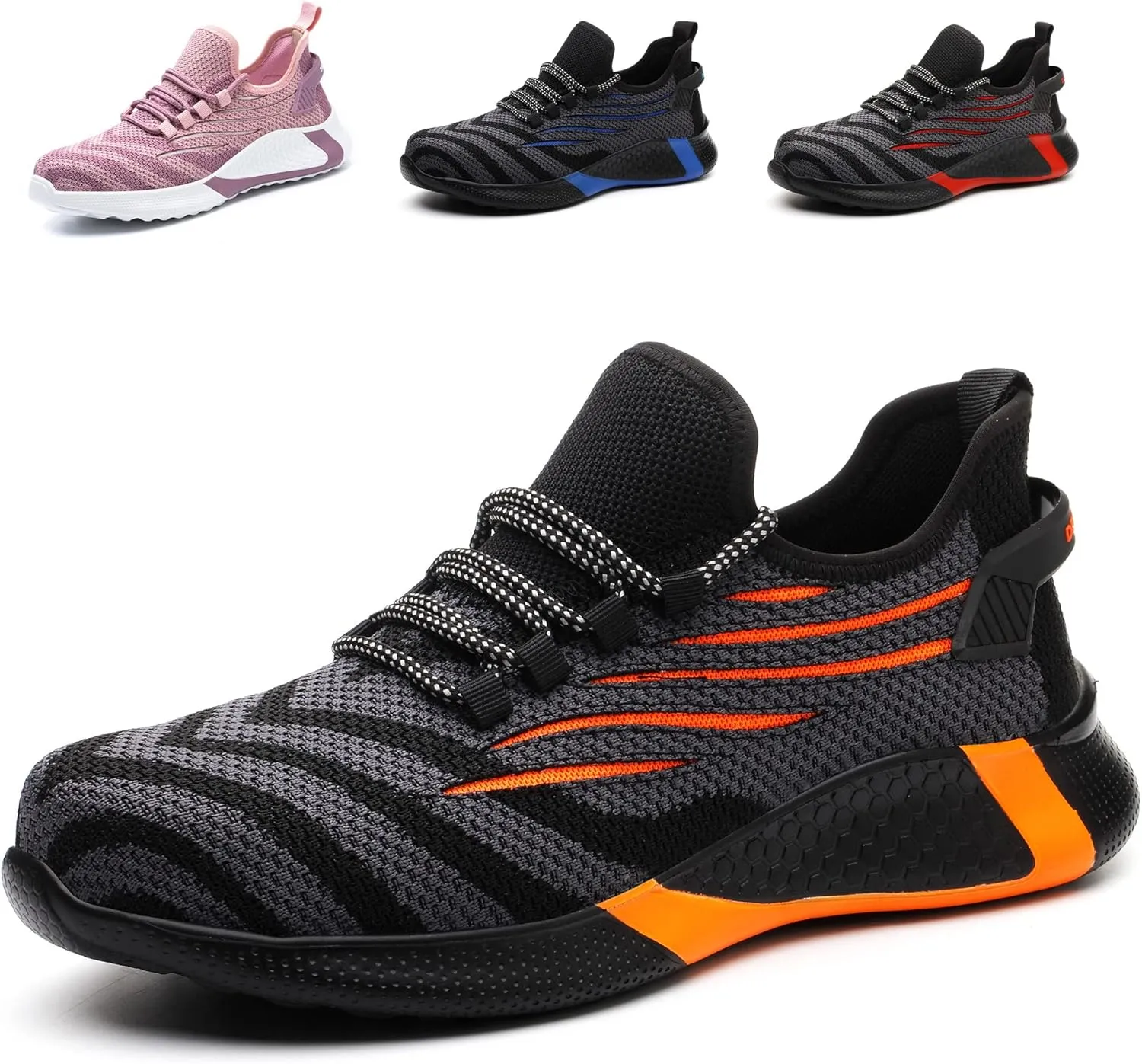 Safety Shoes Steel Toe Shoes for Men Women Breathable Safety Work Sneakers Lightweight Comfortable Proof Slip Resistant Fashion Sneakers Air Cushion Construction Industrial Shoes
