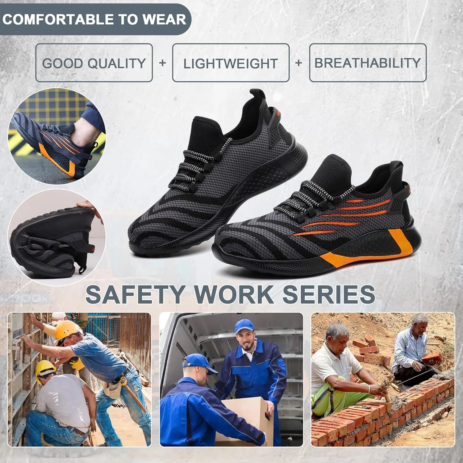 Safety Shoes Steel Toe Shoes for Men Women Breathable Safety Work Sneakers Lightweight Comfortable Proof Slip Resistant Fashion Sneakers Air Cushion Construction Industrial Shoes