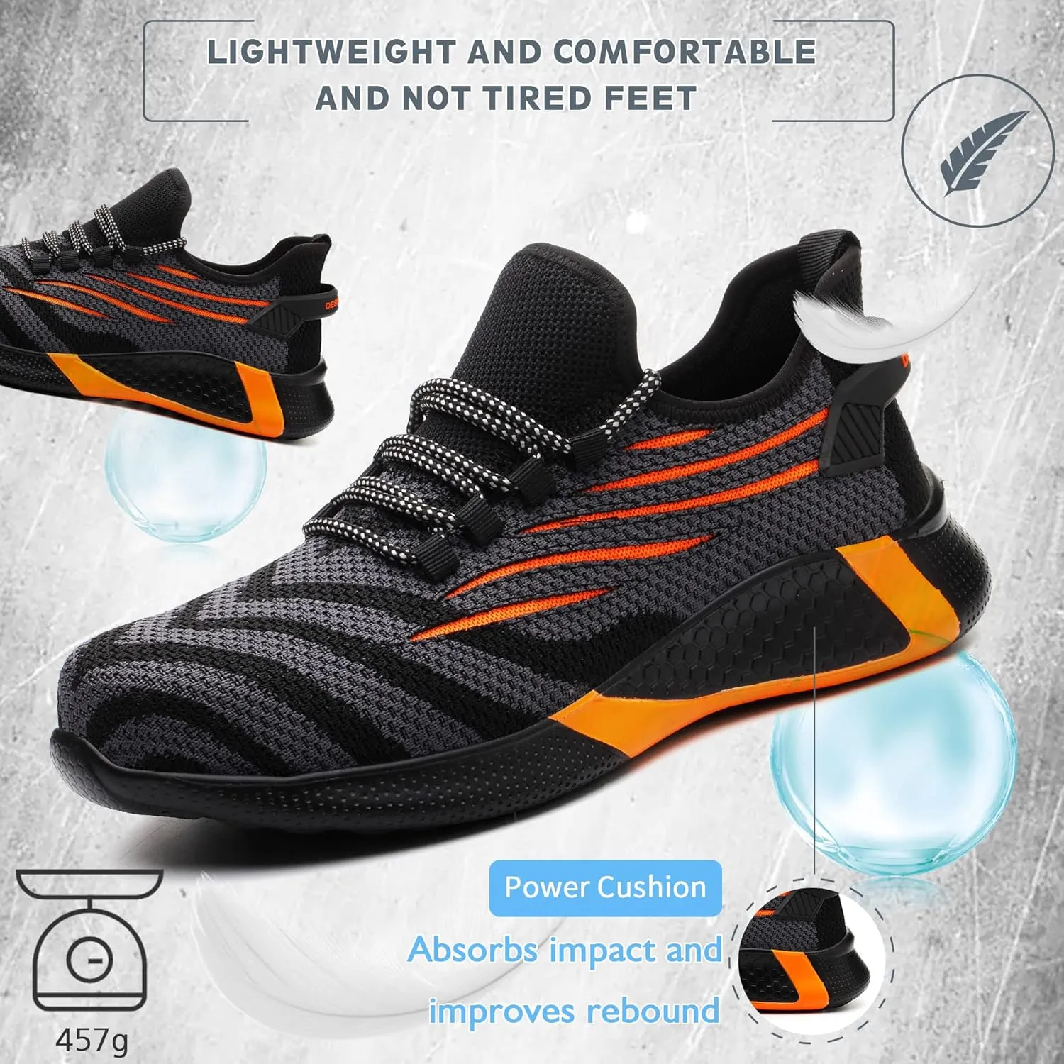 Safety Shoes Steel Toe Shoes for Men Women Breathable Safety Work Sneakers Lightweight Comfortable Proof Slip Resistant Fashion Sneakers Air Cushion Construction Industrial Shoes