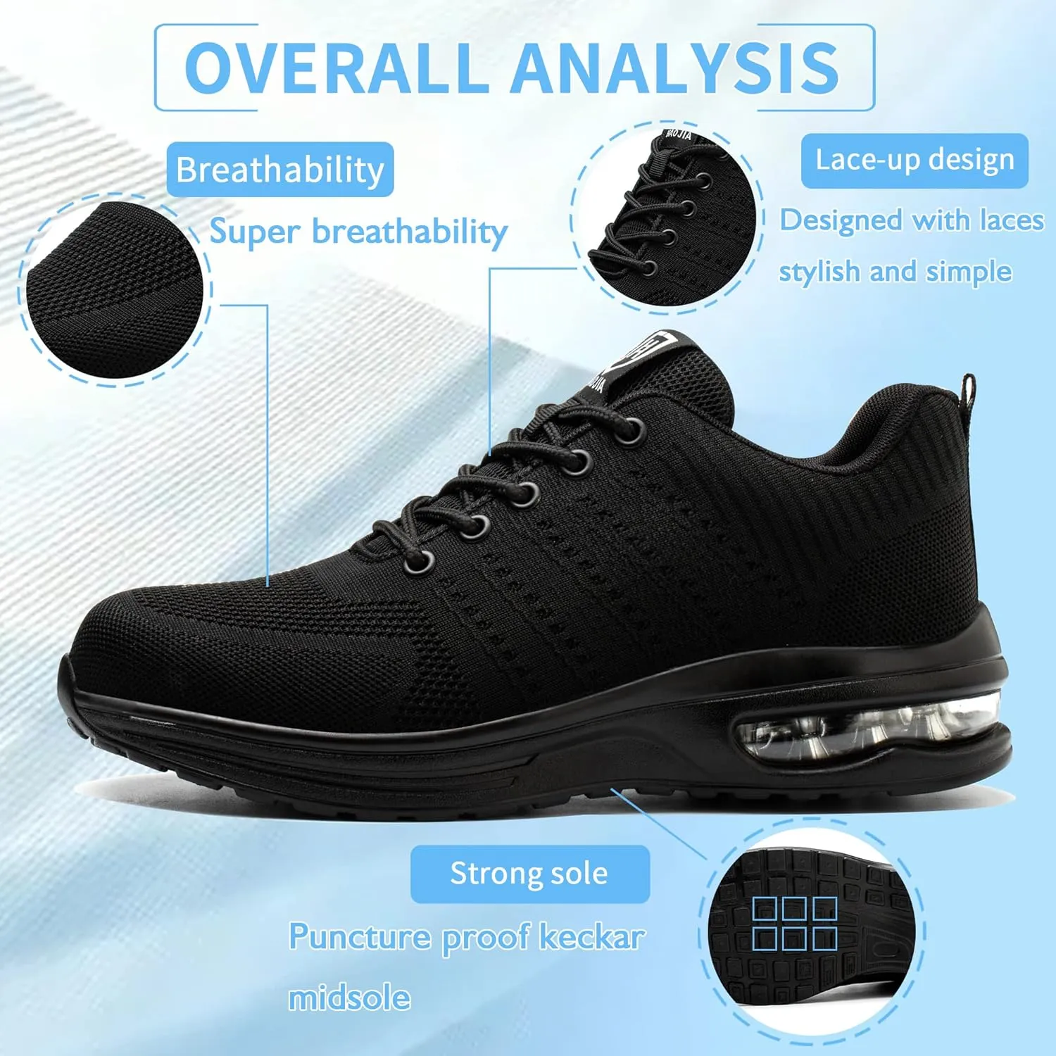 Safety Shoes Steel Toe Shoes for Men Women Breathable Safety Work Sneakers Lightweight Comfortable Proof Slip Resistant Fashion Sneakers Air Cushion Construction Industrial Shoes