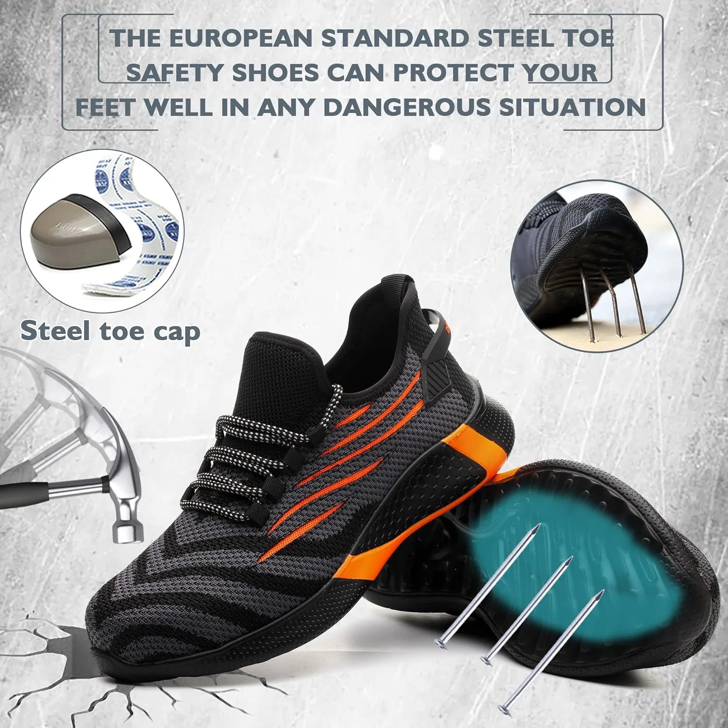 Safety Shoes Steel Toe Shoes for Men Women Breathable Safety Work Sneakers Lightweight Comfortable Proof Slip Resistant Fashion Sneakers Air Cushion Construction Industrial Shoes