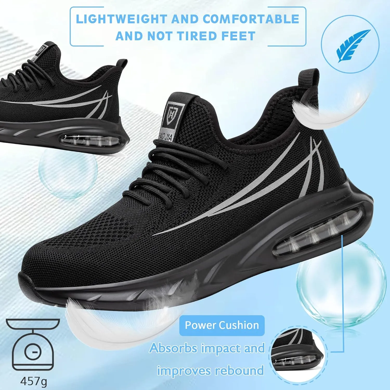Safety Shoes Steel Toe Shoes for Men Women Breathable Safety Work Sneakers Lightweight Comfortable Proof Slip Resistant Fashion Sneakers Air Cushion Construction Industrial Shoes